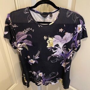 Navy floral stretchy cotton shirt